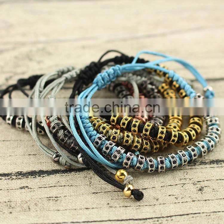 BRH0914 Polished onyx& gold pleated bicone brass bead craff macrame bracelet