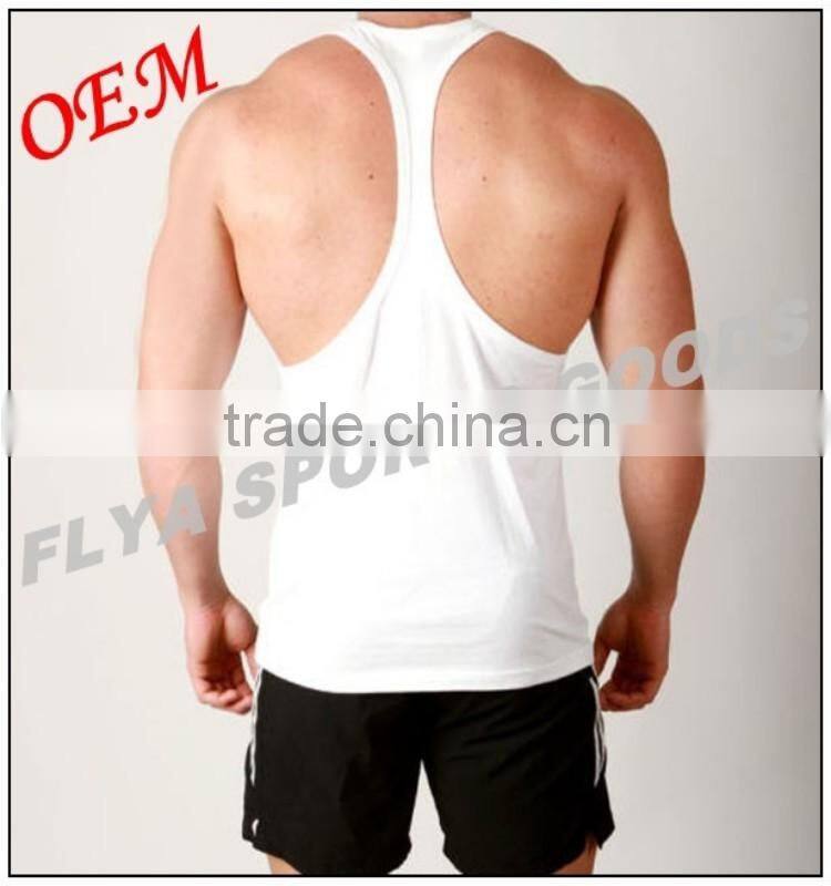 100% cotton plain white y-back gym singlet for men