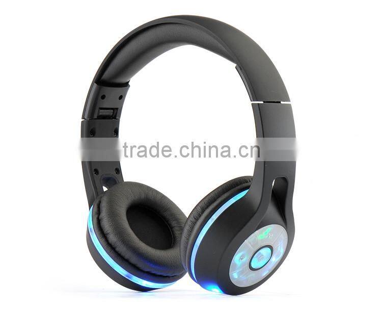 LED Over Head Earphone Wireless Bluetooth Headsets with microphone micro Flashing LED lights