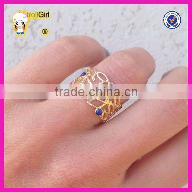 Hot sale beautiful lapis gemstone rings for women silver & gold plated hollow ring