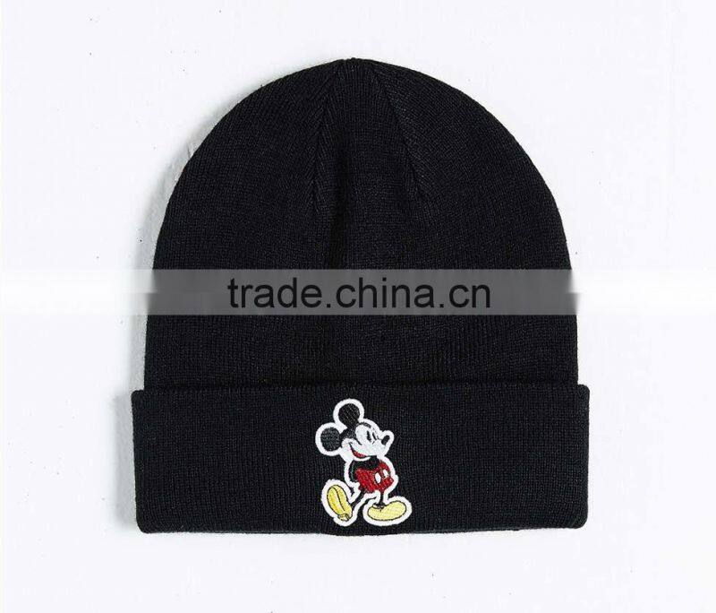 Promotional black warmth winter fun beanie knit hats for men
