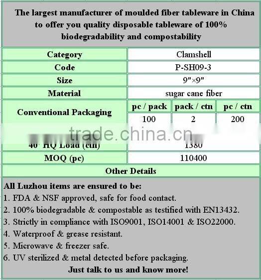 Biodegradable Tree-free Bagasse Pulp Food Box