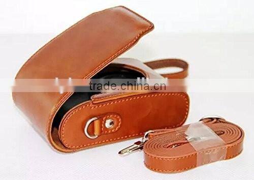 High Quality Handmade Leather Camera Case Pouch Bag with Shoulder Strap