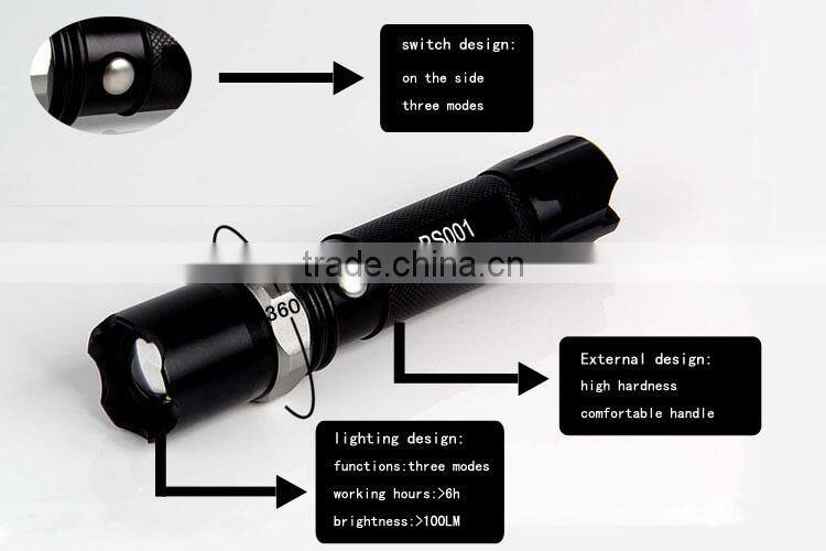 Adjustable focus zoom torch Xml-t6 flashlight torch,mini led flashlight with Clip