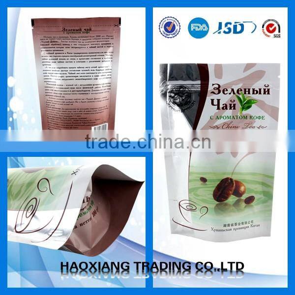 stand up bag with zipper plastic packaging bag for tea plastic food packaging bag