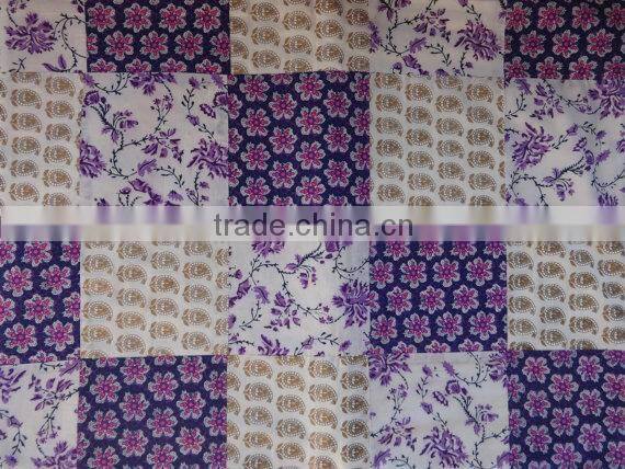 Hand Block Print Patchwork Bedspread with Set of 2 Pillow Covers, Queen Size Patchwork Bedding, Beautiful Golden Block Print Bed