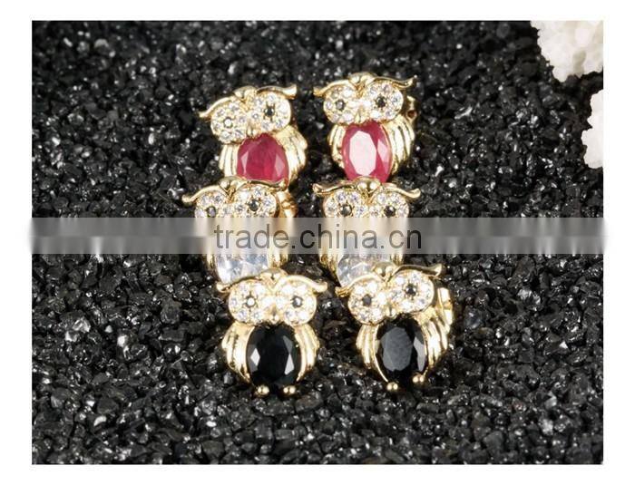 red CZ stone fashion jewelry 2016 owl women girl earring