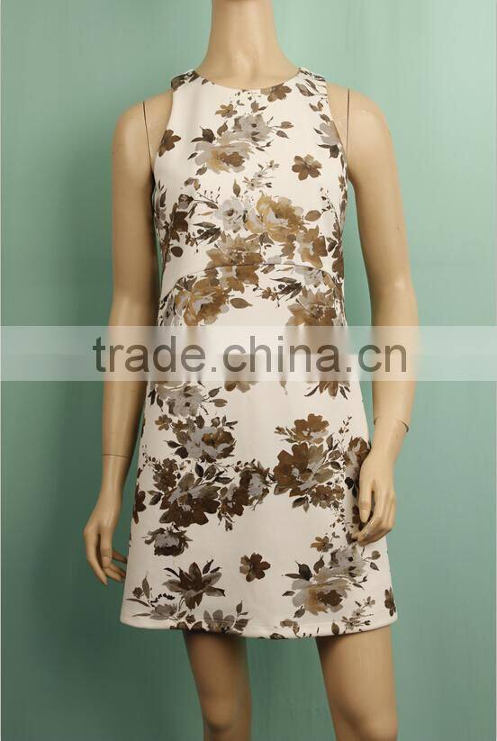 2016 NEW STYLE SPRING AUTUMN PRINTED FLORAL SLEEVELESS ZIPPER DRESS WP150732416