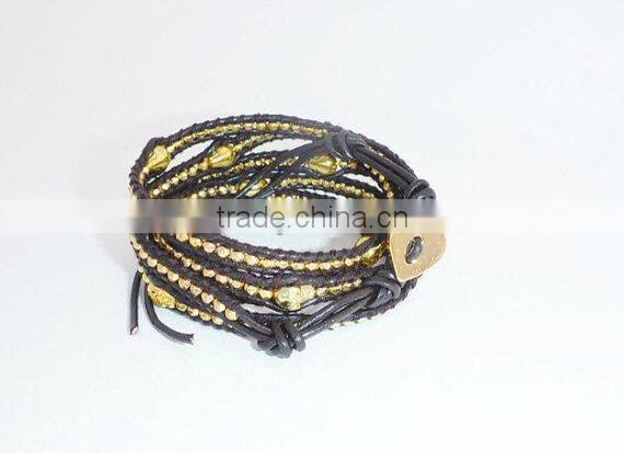 Multi Gem Stone Graduated Wrap Bracelet on Dark Brown leather