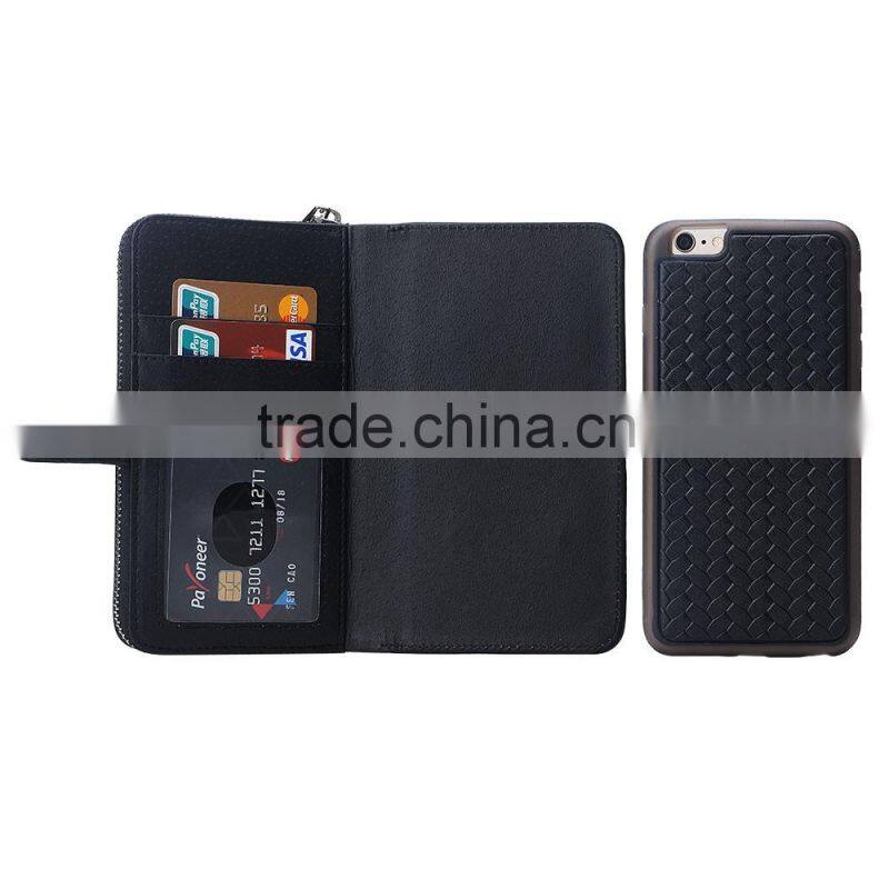 Weave PU Leather Wallet Mobile Phone Cover For Iphone 6Plus