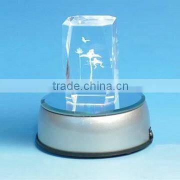 Wholesale 3d laser rngraving crystal block/cube with LED base , 3d LED cube