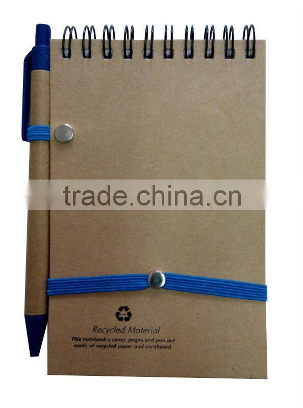 Recycled environmental spiral wenzhou high quality school pocket made in china notebook with elastic