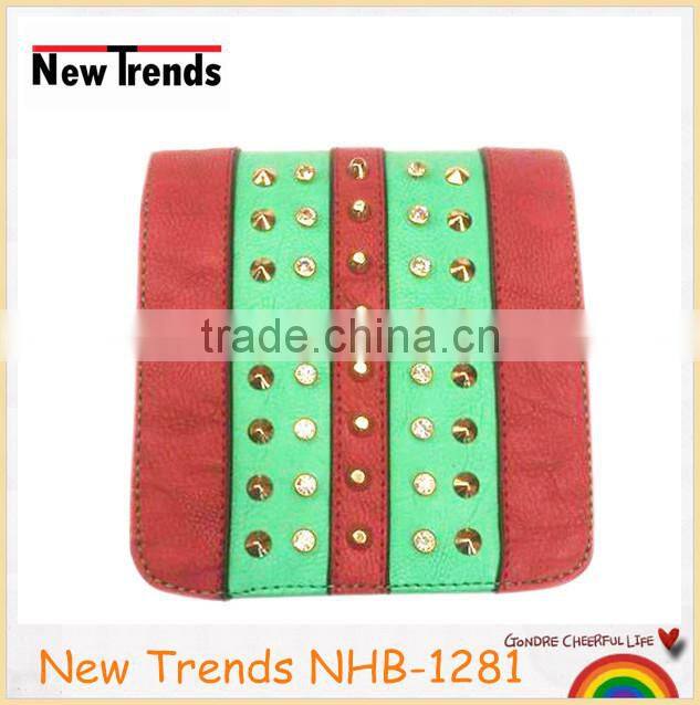 Green tassels PU with studs and rhinestones shoulder bag