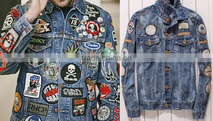 Custom sew on machine woven embroidery star designs badges