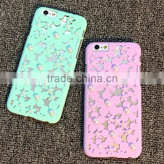 Cute Hollow with Luxury Pearl Design PC Plastic Cover Case For iPhone 6 6s