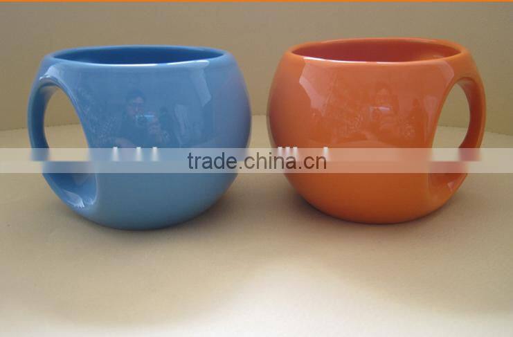 creative fancy peculiar football shape red yellow orange blue and green ceramic coffee mug