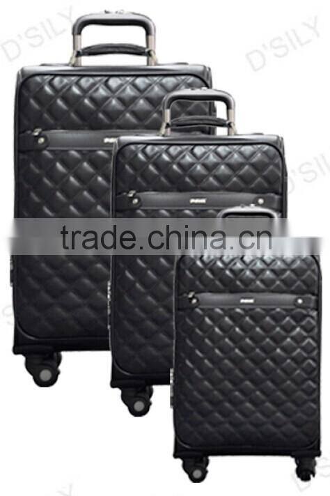 durable quilted pattern PVC four wheels rolling trolley case set