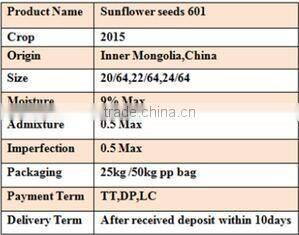 cheap 2015 Sunflower seed 601, 260-270/100g for sale