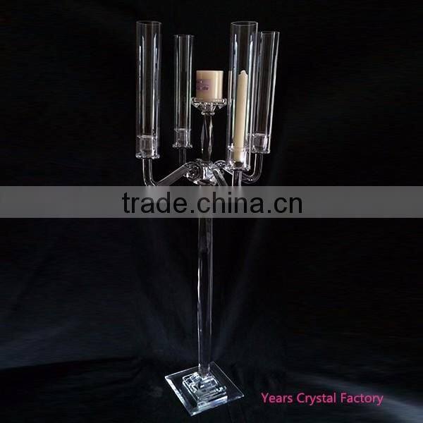 glass votive candelabra for wedding crystal candelabra centerpieces with cylinder hurricanes 5 arms