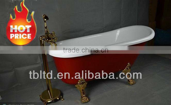 Luxury slipper claw foot bathtub with floor faucet red color