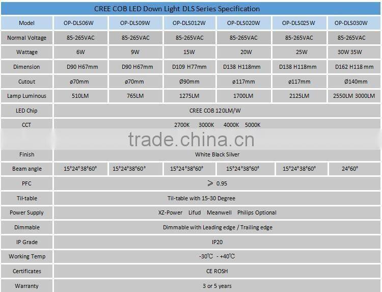 Commercial 230V LED Downlight 10 Watt 20W 30W for Shopping mall Exhibition Hall