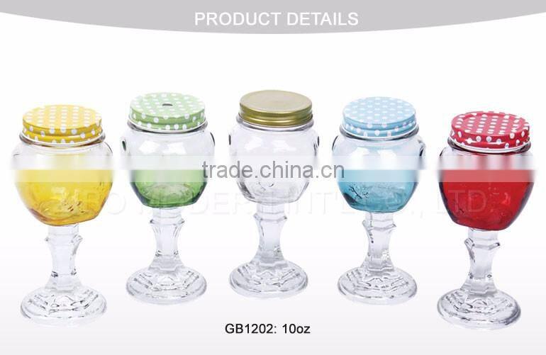 High Quality Colored Drinking Glass Jar Tall Cute Mason Jar Custom With Stem