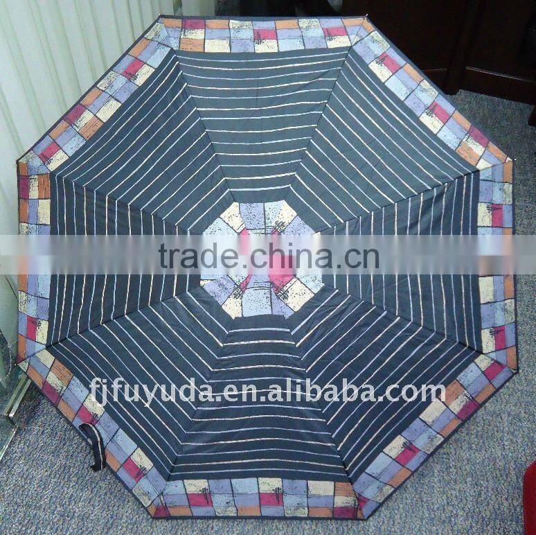 printed pocket auto open and close 3 foldable umbrella