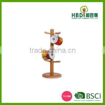 Wooden cup tree holder with round stand wholesale