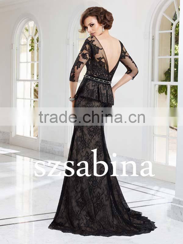 Mo1072 Sexty Black Lace Mermaid Low Back Long Mother Of the Bride Dresses