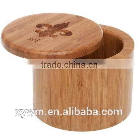 Kitchen Cylinder Gift Bamboo Wooden Round Salt Box
