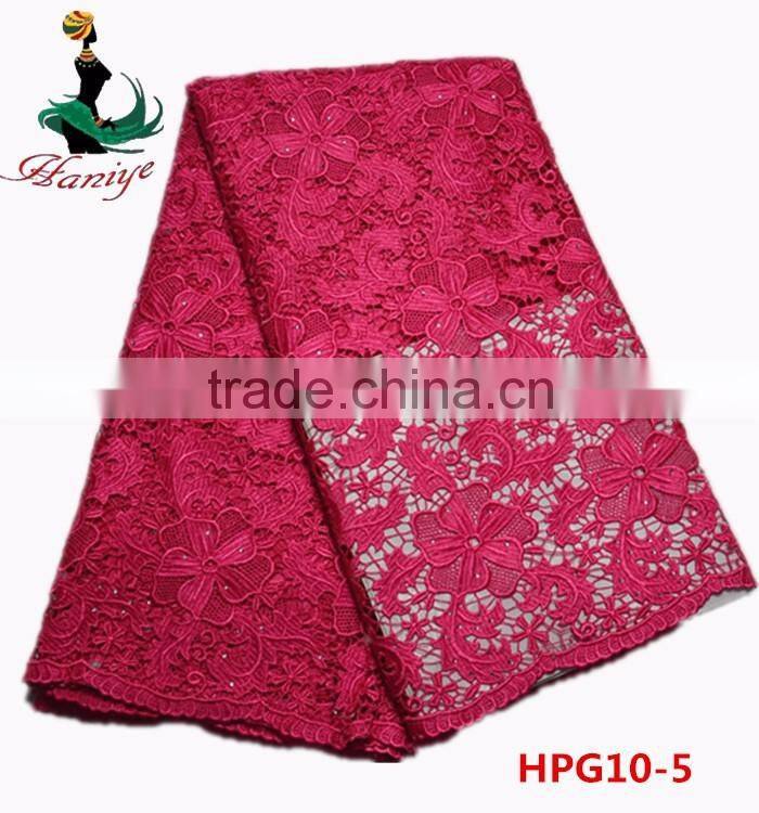 Haniye 2016/HPG10 Wholesale African High Quality Guipure Water Soluble Lace Fabric,Beaterful Flower stones Lace Fabric