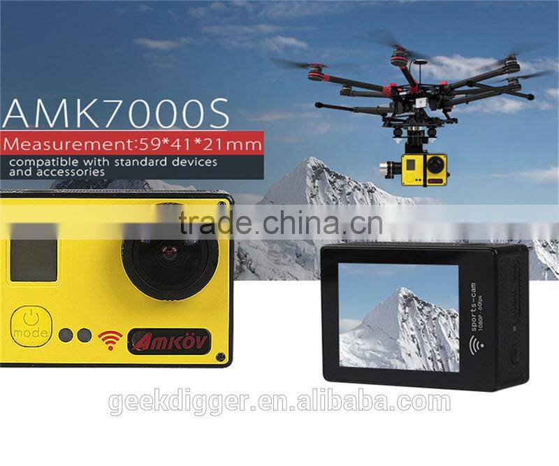 Yellow AMK7000S 4K 2.0" LCD 170 Degree Wide Angle Waterproof Wifi Action Camera with Remote Control Watch
