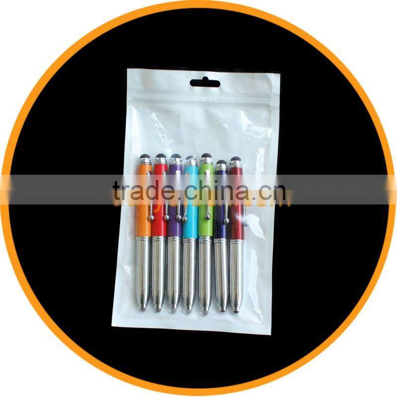 LED Light + ball pen + Stylus Touch Pen For iPad for iPhone 3GS 4G 4S 4GS silver