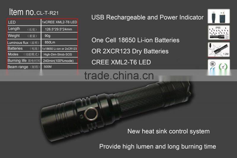 2015 Super Power Rechargeable Led Aluminium Flashlight mini led flash light
