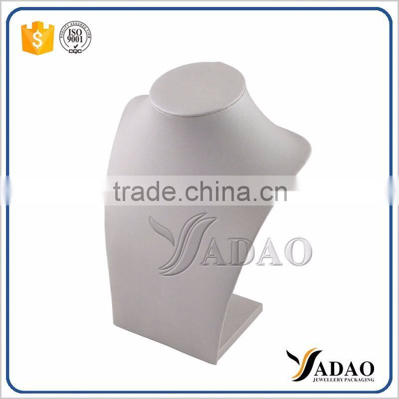Wholesale China factory of custom wood covered with grey leather necklace jewelry display prop