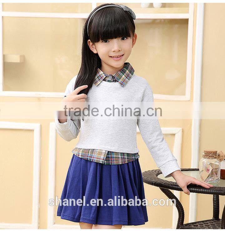 new arrival girls long sleeve sweet false two-pieces dress plaid dress