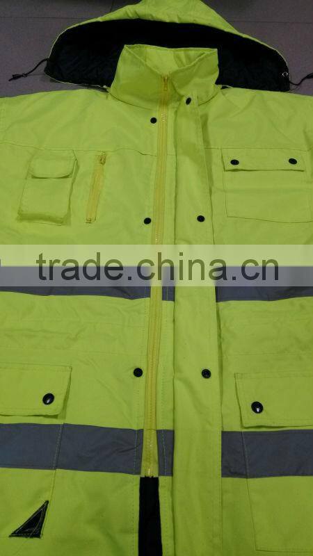 high visibility yellow reflective safety jacket