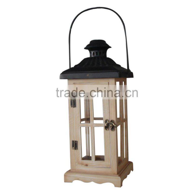 home decor wood lantern with metal top