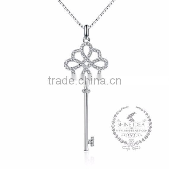 925 sterling silver rhinestone hollow flower key pendant charm idea jewelry fashion women necklace jewelry supplies 6360472