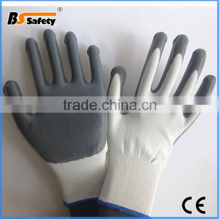 BSSAFETY Cheap gray nitrile coated gloves with polyester liner