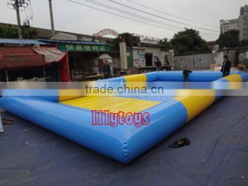 Square blue and yellow colored inflatable adult swimming pool for sale