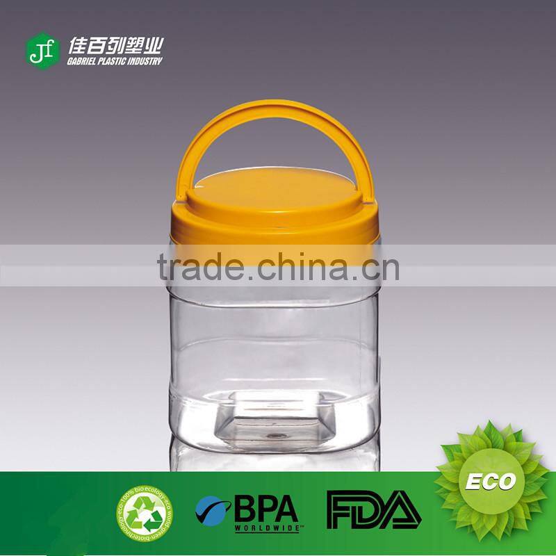 food grade clear dry food candy 1 litre plastic bottle with handle