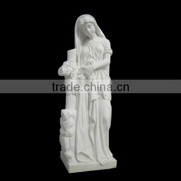 White Marble Tombstone With Girl Statue Design