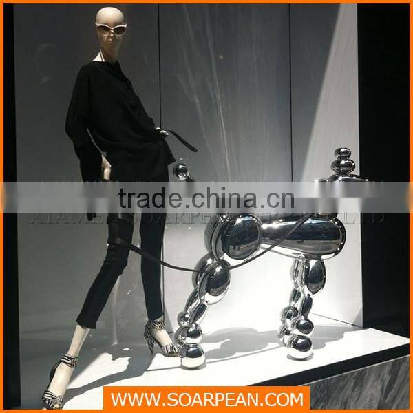 Chrome finish modern fiberglass dog abstract sculpture