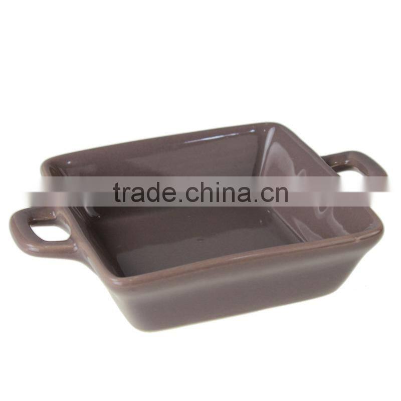 7.5"red color square ceramic bakeware with handles