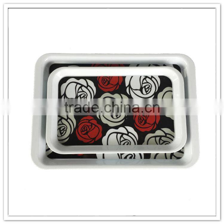 European style cheap rose full print 2 sizes melamine serving tray, plastic french bread tray
