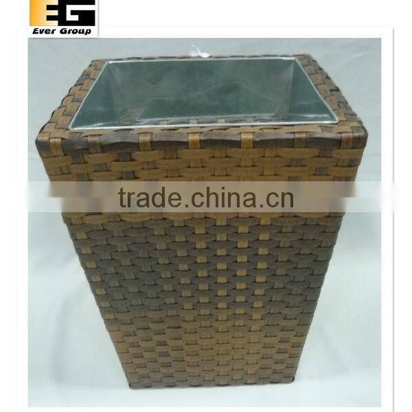 square brown pe rattan planters with metal inside