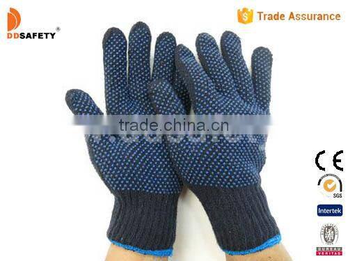 DDsafety Blue Cotton Polyester Work Gloves Wth Blue PVC Dots Both Sides