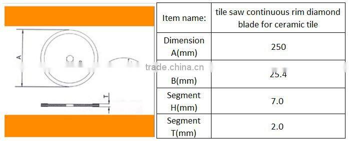 10 inch 250mm Continuous Rim Diamond Saw Blade Tile Ceramic Porcelain Bridge Saw Wet Cutting Disc