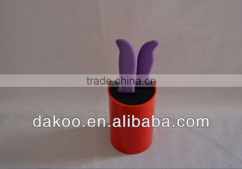 2 Pieces Purple PP+TPR Handle Zirconia Ceramic Knife With Red Holder Factory in Yangjiang